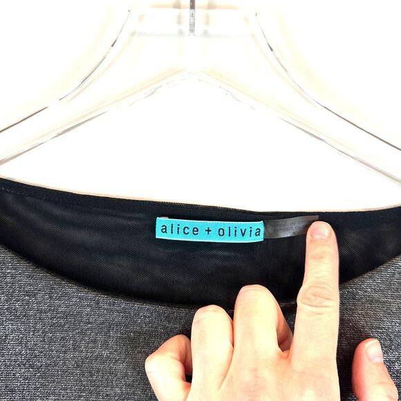 Alice + Olivia Long Sleeve Metallic Mesh Cut Out Mini Dress Womens 4 Party Glam - Picture 4 of 6